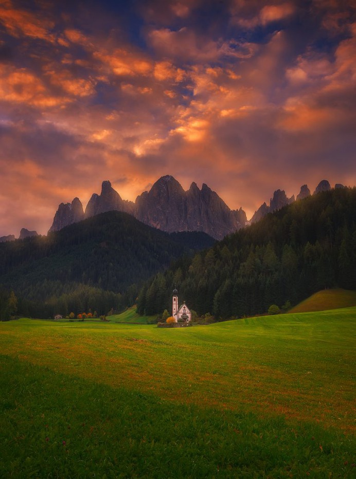 Crazy Sunrise at Santa Maddalena, italy.