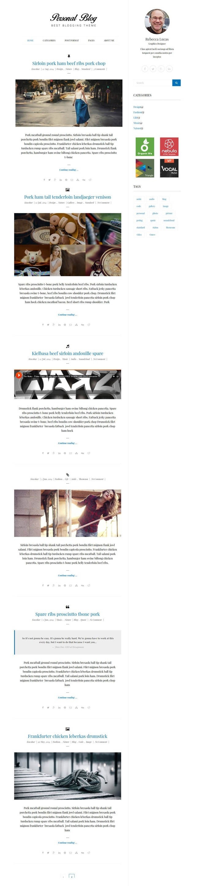 Personal Blog : Free Responsive Blogging WordPress Theme