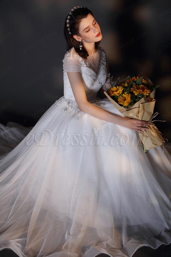 eDressit New White Lace Appliques Shiny Wedding Bridal Dress (01201707)