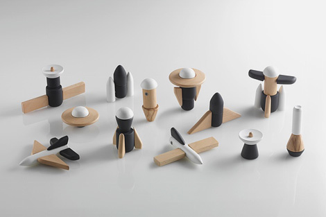 Cosmos is a set of classic wooden blocks reinvented with cool aerospace forms and a patented magnetic system. #toy #minimal