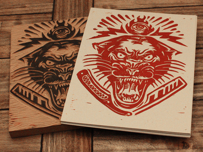Electric Panther Block Print #linocut