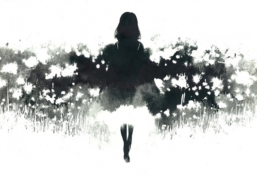 garden.jpg (JPEG Image, 700x495 pixels) #shadows #white #girl #black #illustration #nature #and #flowers