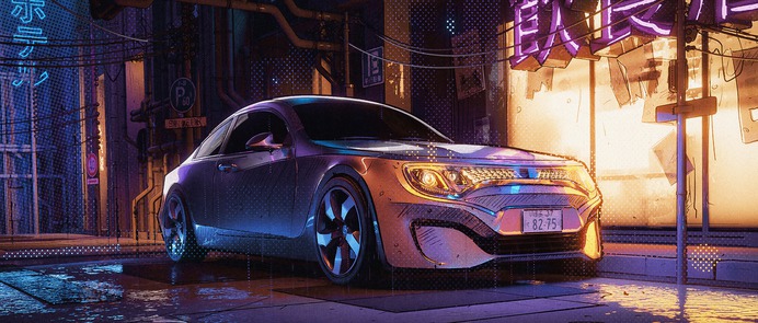 Neon Car by Lukas Walzer. Tools: Blender, Photoshop