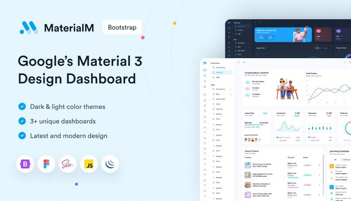  MaterialM Bootstrap Admin Dashboard stands out as a transformative tool for your online operations. This premium template redefines the standard for admin dashboards, combining aesthetic appeal with robust functionality, all powered by the trusted Bootstrap framework.