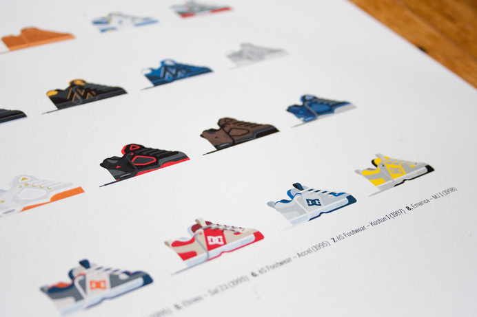 Skate Shoes of the 90s Print by Nathan Manire #flat #shoes #classics #collection #print #design #color #icons #skateboarding #retro #theme #nostalgia #illustration #90s #simple #series #streetwear #vintage #fashion #pixels