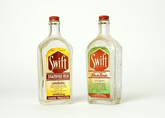 1945 Swift Shampoo and Hair Tonic Bottles by TomLaurus on Etsy #packaging #vintage #bottle