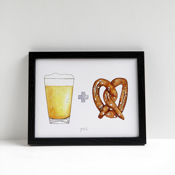 Beer & Pretzel - Print By Drywell #beer #ink #pretzel #print #illustration #poster #watercolour
