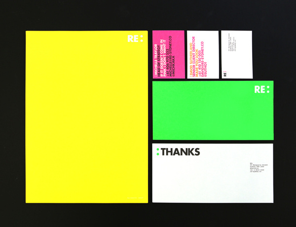 business cards, type, neon https://www.behance.net/gallery/RE-Identity/9593881