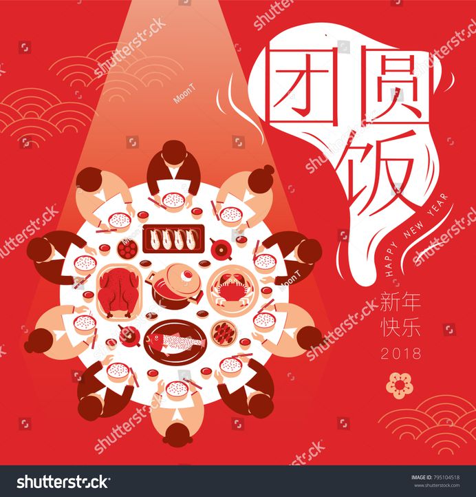 Chinese New Year Reunion Dinner Vector Design. (Chinese Translation: Chinese New Year Reunion Dinner and Happy chinese New Year)