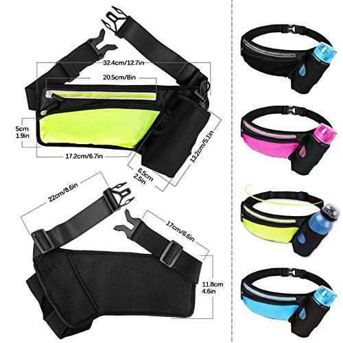 Foonee Reflective Running Belt, Multifunctional Zipper Pockets Adjustable Waist Bag, with Water Bottle Holder Fanny Pack for Sports Hiking Cycling Climbing and for Smartphones