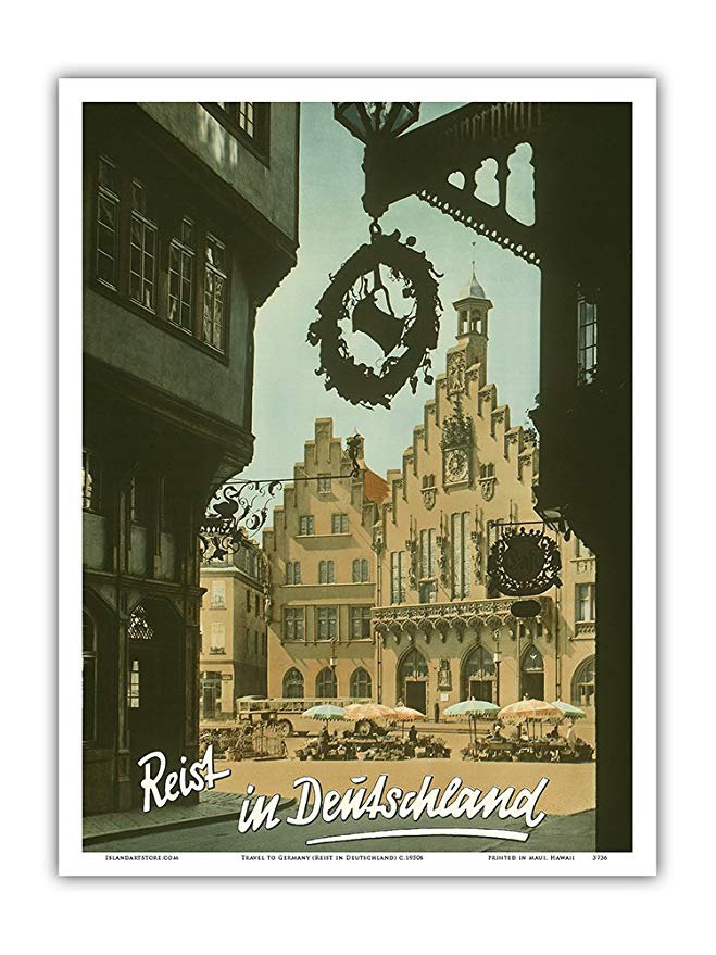 Travel to Germany (Reist in Deutschland) - The Roman (Römer) Old Town Hall - Frankfurt - Vintage World Travel Poster c.1950s - Master Art Print - 9in x 12in