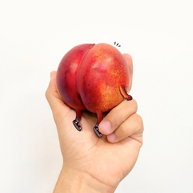 I was about to eat my lunch when I noticed something weird (at Threadless HQ) #cheeks #humour #arse #crack #peach #photography #bum #cute #graphics #butt #hand #funny #buttocks