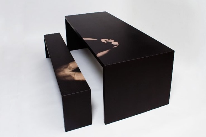 Thermochromic Furniture changes colour with the temperature of objects on its surface. Hot mugs and body heat leave prints that vanish in a