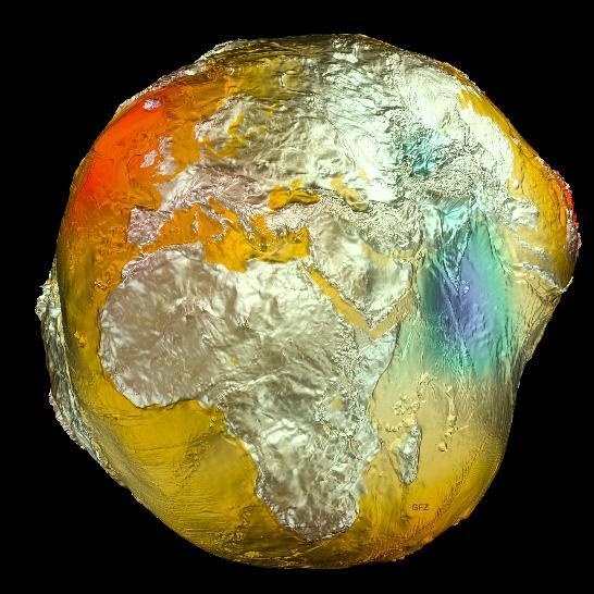 The Geoid 2011 model, based on data from LAGEOS, GRACE, GOCE and surface data. Credit: GFZ #earth #field #gravitational