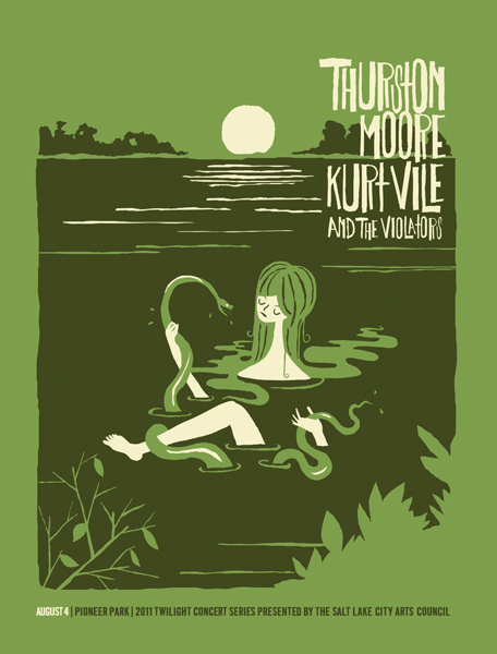Furturtle Show Prints Â THURSTON MOORE with Kurt Vile 2011 Twilight Concert Series Poster #girl #moore #kurt #snake #illustration #thurston #poster #lake #vile