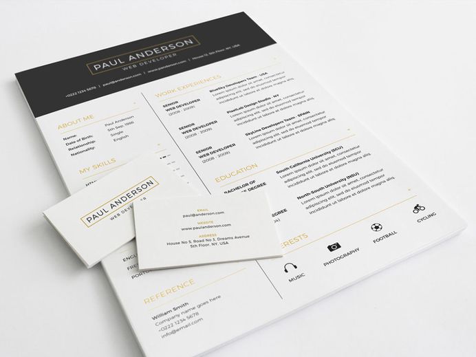 Paul Resume - Free Clean Resume Template with Business Card