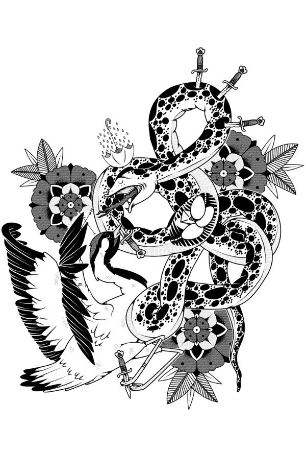 Serpiente vs Grulla on Behance #bw #vector #crane #design #snake #illustration #animals #character