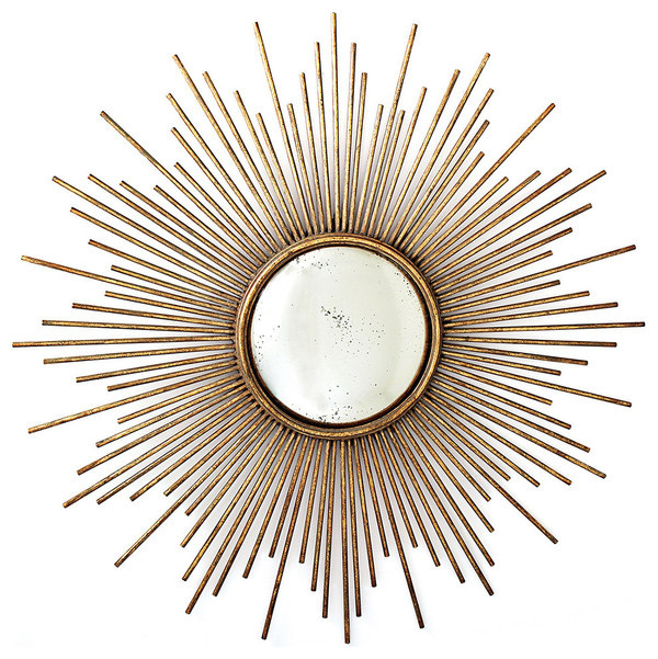 La Villette Antique Gold Hollywood Regency Sunburst Mirror contemporary mirrors Kathy Kuo Home #mirror