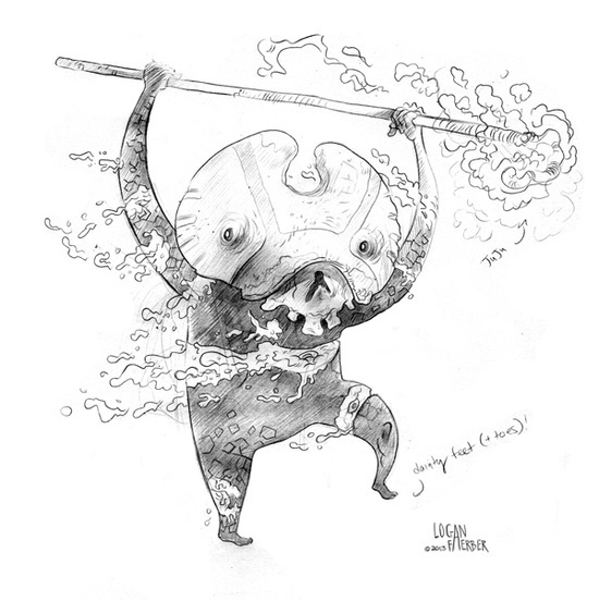 Skull Kid Sketch by Logan Faerber #fantasy #spear #illustration #magic #monster #skull #character #sketch #creature