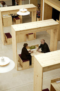 simple object designed for interaction vs privacy inside a semi-public space #designed spaces #simple #architecture #timber #interior #wood