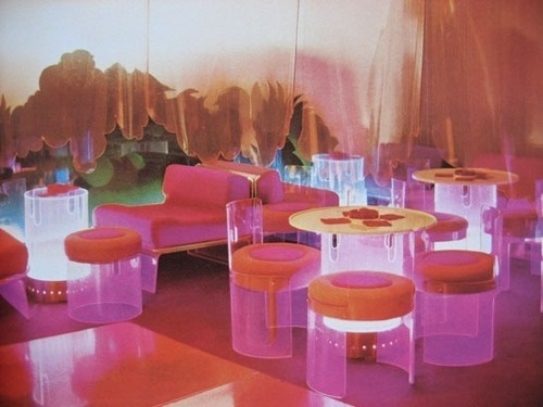 1970s interior design #interior #acrylic #space #glass #furniture #transparent #plexi #object #light #neon