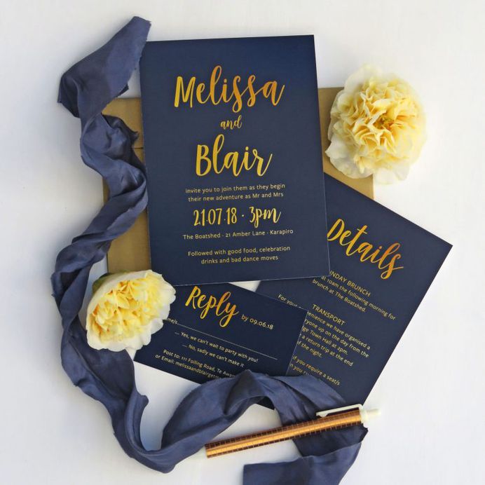 Wedding invitations, details and reply card