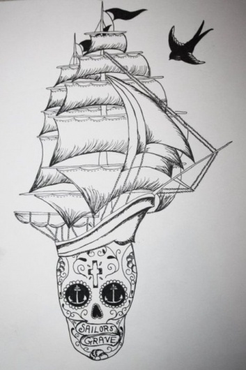 VINCENT #swallow #illustration #tattoo #boat #anchor #skull