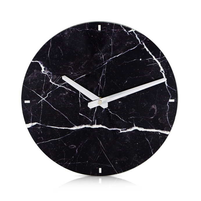Round Marble Look Black Open Face Wall Clock 25cm