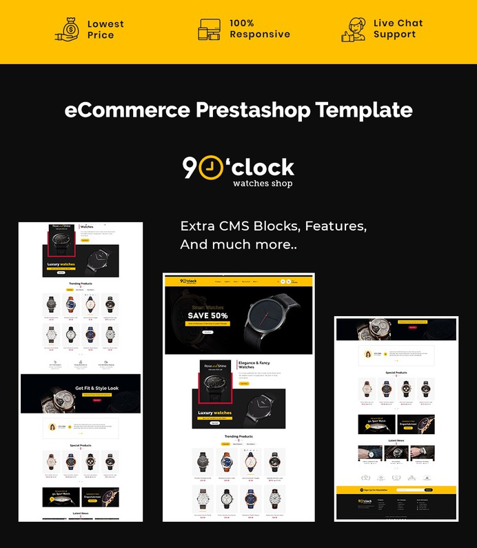 9 o'clock - #Wrist #Watches - #Prestashop #Responsive #Theme | #TemplateTrip #eCommerce #Website #Design #Template