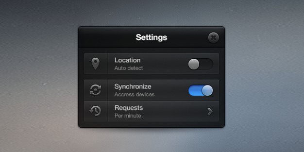 Black list with switches Free Psd. See more inspiration related to Black, List, Psd, Switch, Popup, Horizontal and Switches on Freepik.