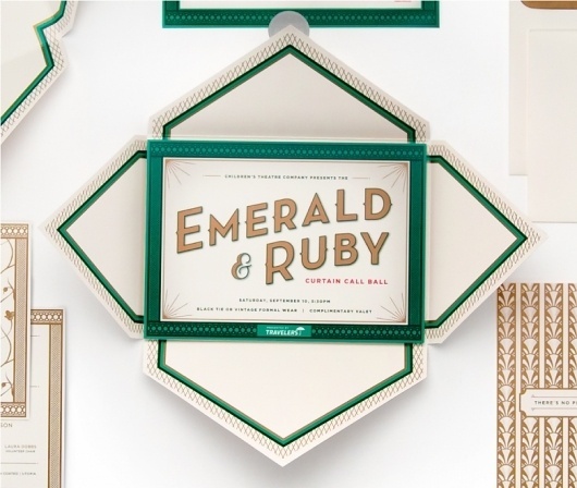 Cue | Children's Theatre Co. | Emerald & Ruby #invite #print #design #cue #emerald