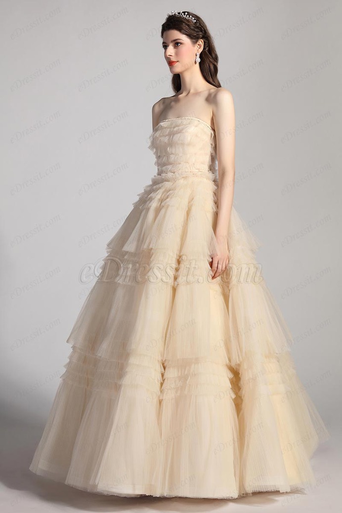 eDressit Beige Twist Corset Fitted Bodice Tiered Party Evening Dress (02205114)