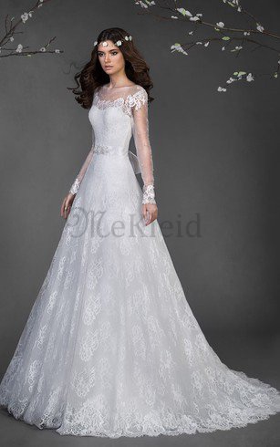A-Line Lange Ärmeln Luxus Sittsames Brautkleid mit Applikation
