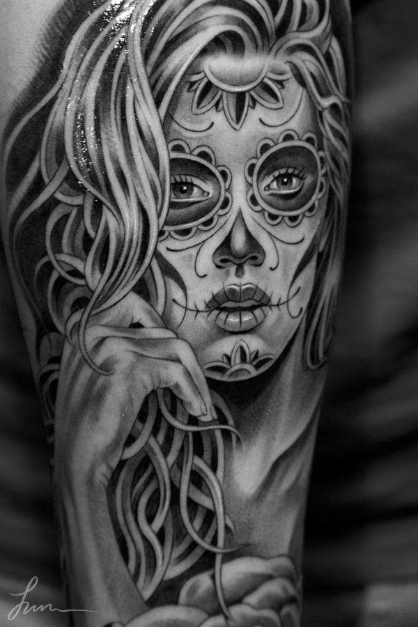 Amazing artist Jun Cha lower arm view of an angel tattoo sleeve  Tatuering