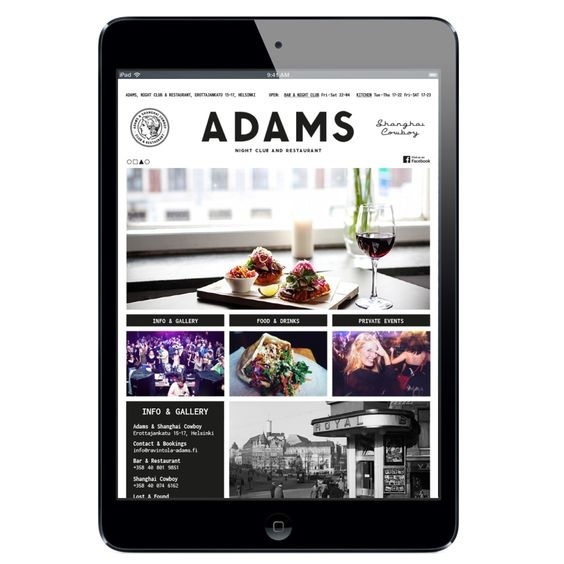 ADAMS Club & Restaurant website. Design: Tony Eräpuro #layout #mobile #responsive #masonry #website restaurant #club #helsinki