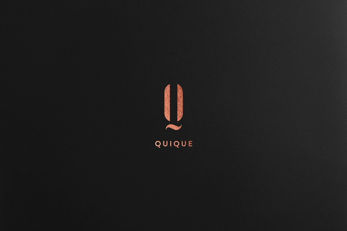 QUIQUE cosmetics copper black dark gold golden logo logotype branding corporate design identity business card print letter letterhead moder