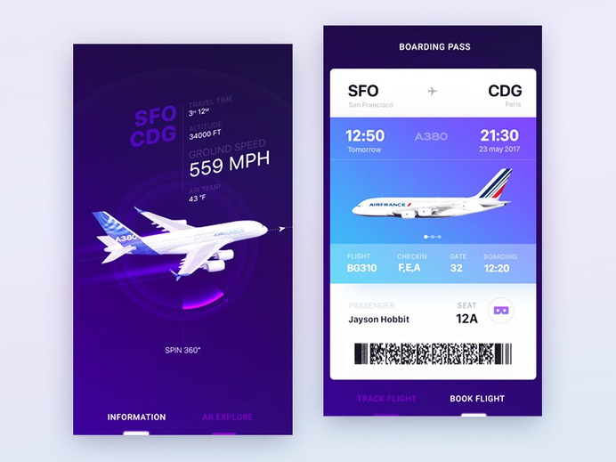 UI design exploration for Airbus iOS app by Gleb Kuznetsov