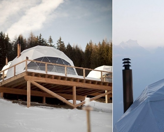 PLASTOLUX "keep it modern" » The modern igloo - Whitepod #white #house #dom #wood #fire #trees