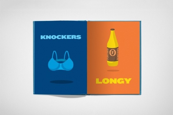 A-Z of Aussie Slang #beer #longy #orange #spread #illustration #boobs #slang #knockers #blue #australia #aussie