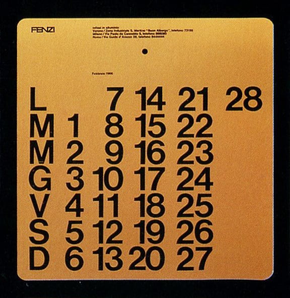 Calendar design created by Massimo Vignelli in 1965