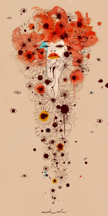 Conrad Roset Portfolio: BUENAFUENTE #woman #design #floral #poppies #illustration #daisies #flowers