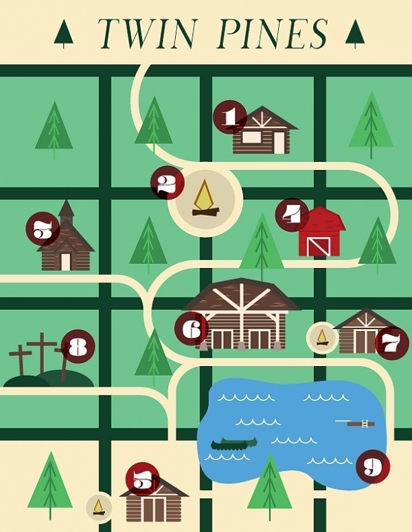 Twin Pines Map - Noah Mooney Design #map #tree #camp