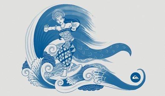 / DANCING ON WAVE - QUIKSILVER - roovie | Design -- Illustration #surfing #dance #illustration #bali #balinese