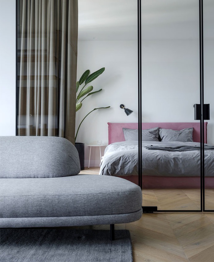 Open Plan Apartment Separated Only with Glass Panels - InteriorZine #decor #interior #home