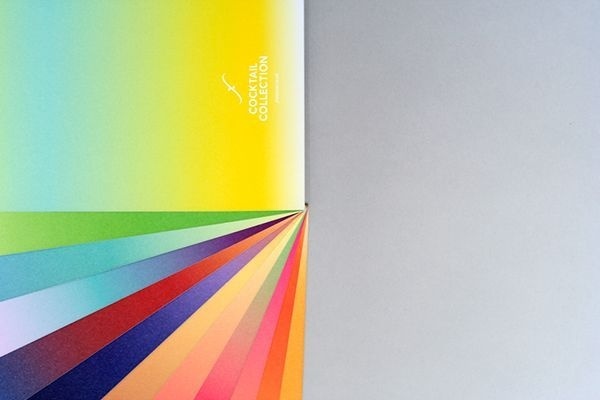 For London Cocktail Week, Freixenet commissioned us to design a piece to showcase their signature cocktail recipes. We chose to create a ser #white #elastic #postcard #fresh #fruit #colours #gradient #booklet #band #cocktails