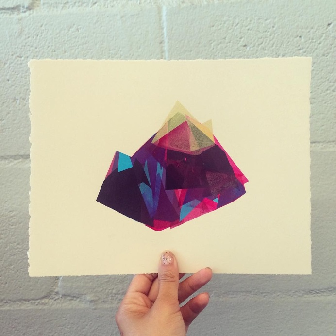 Original screenprinted monoprint by Fawna Xiao #screenprint #monoprint #print #mountains #geometry #landscape #neon
