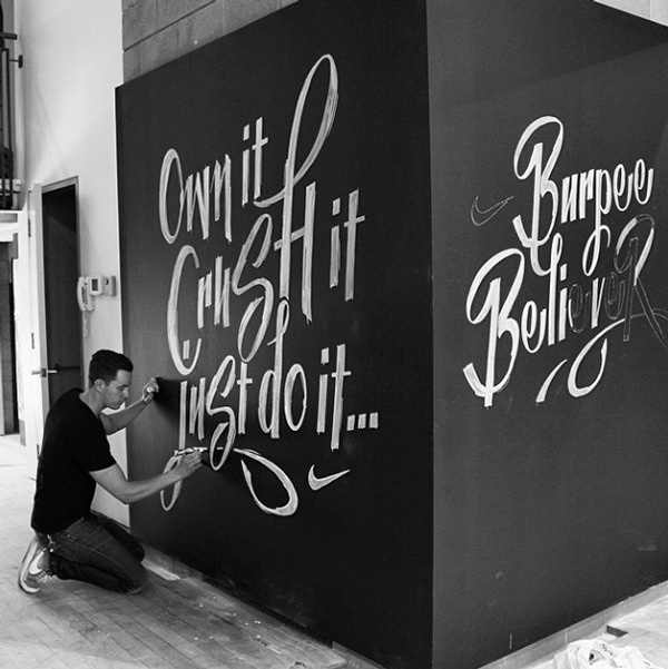 Nike Chalk Murals on Behance #lettering #b&w #chalk #ligatures #nike #type #typography