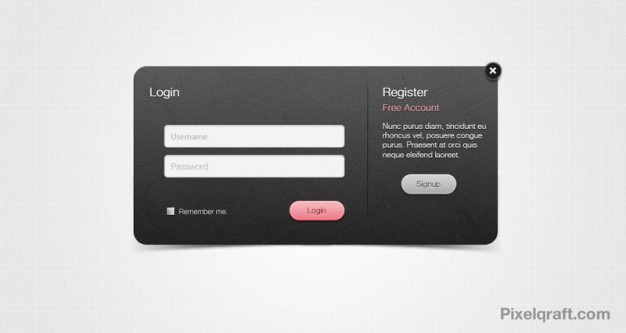 Dark login form with pink button Free Psd. See more inspiration related to Button, Pink, Form, Psd, Login, Screen, Dark, Material, Log, Horizontal, Login screen and Psd material on Freepik.