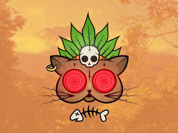 Voodoocat by Everlong Design #kitten #vector #leaf #fish #spiral #cat #illustration #skull