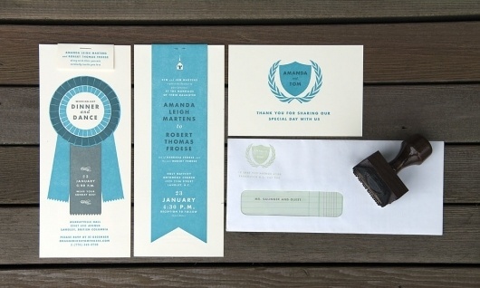 My Wedding : Tom Froese Design & Illustration #stamp #ivory #invitation #crest #envelope #collateral #blue #wedding #grey